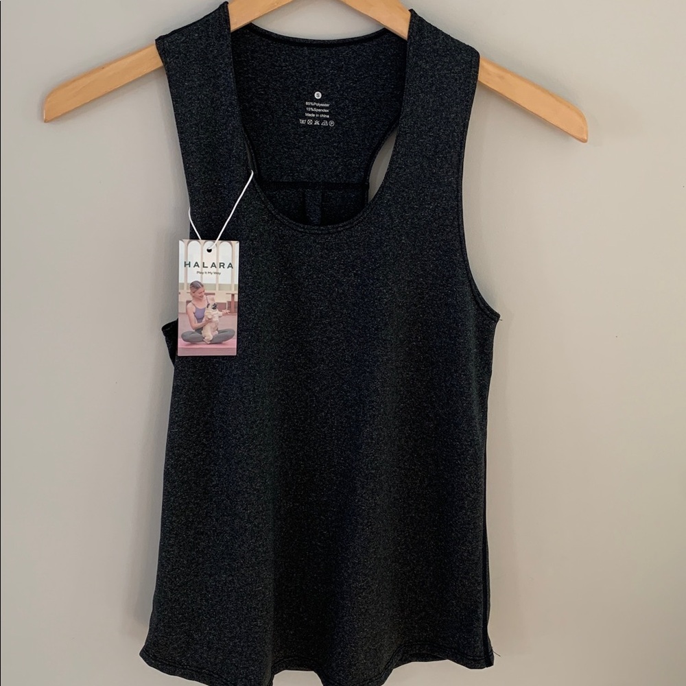 HALARA New Play It My Way Racerback Tank Top Size Small Charcoal Grey